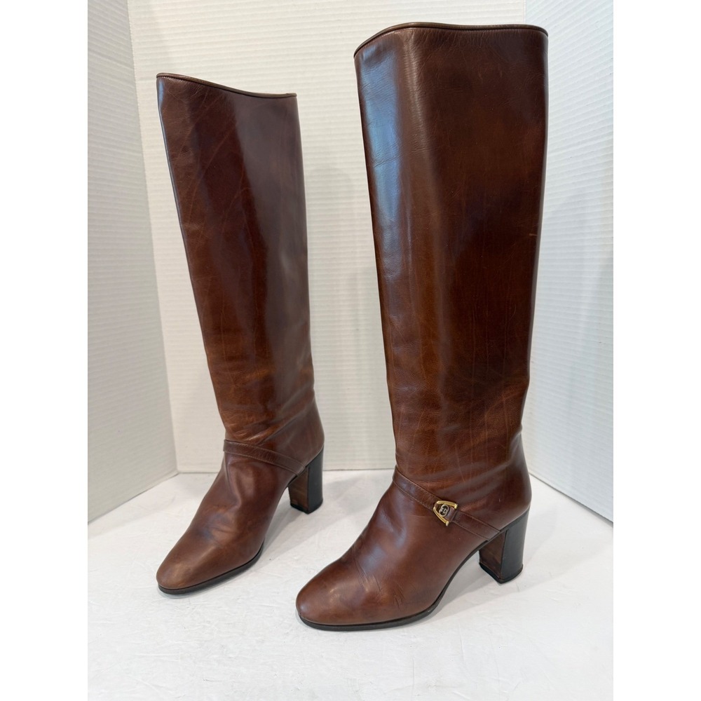 Gucci Brown Distressed Leather Tall‎ Equestrian Buckle Strap Riding Boots Sz 6